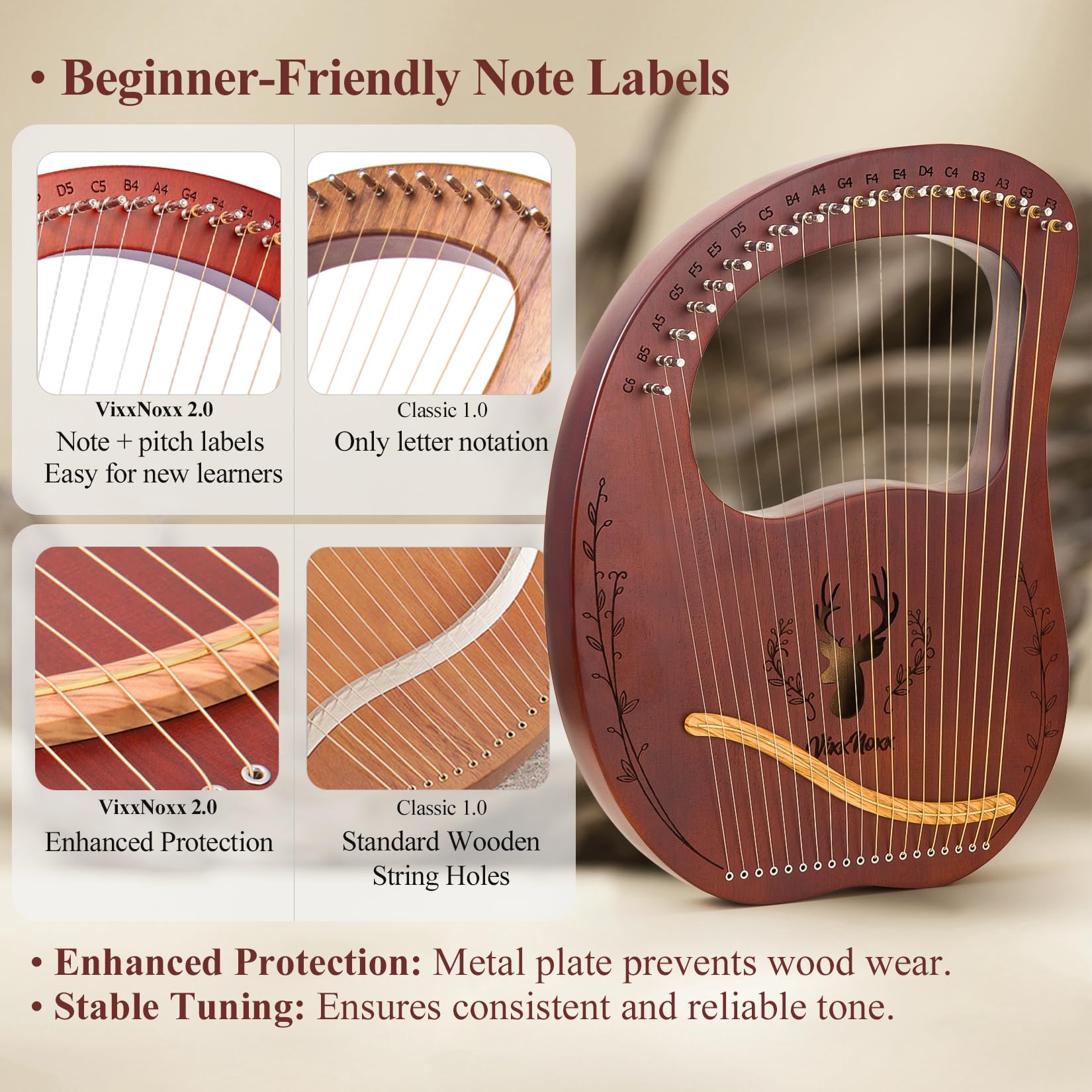 Amazon | VixxNoxx Lyre Harp、19弦マホガニーライラハープキット